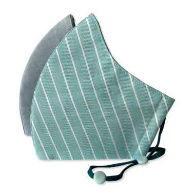 Happy 3-Layer Kid's Organic Cotton Face Masks Light Blue + Aqua Stripe