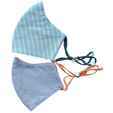 Happy 3-Layer Kid's Organic Cotton Face Masks Light Blue + Aqua Stripe