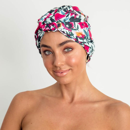 LOUVELLE Dahlia Shower Cap Aqua Bloom