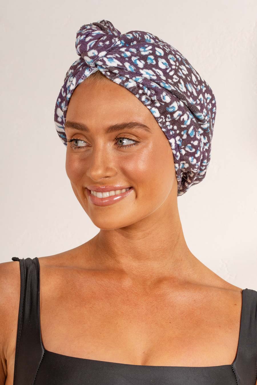 LOUVELLE Riva Hair Towel Denim Leopard