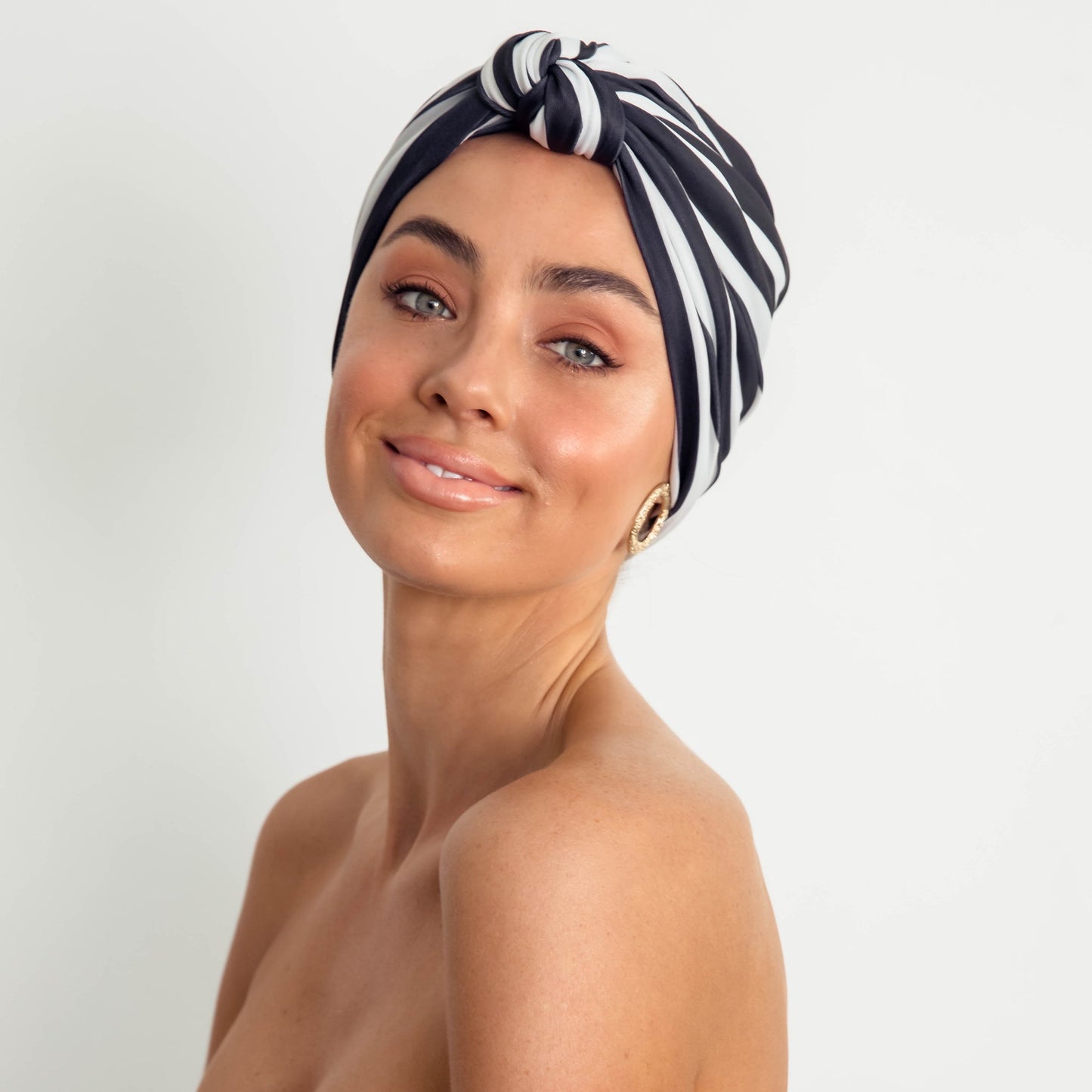LOUVELLE Dahlia Monochrome Stripe shower cap
