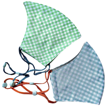 Happy 3-Layer Kid's Organic Cotton Face Masks Aqua Checker + Green Checker